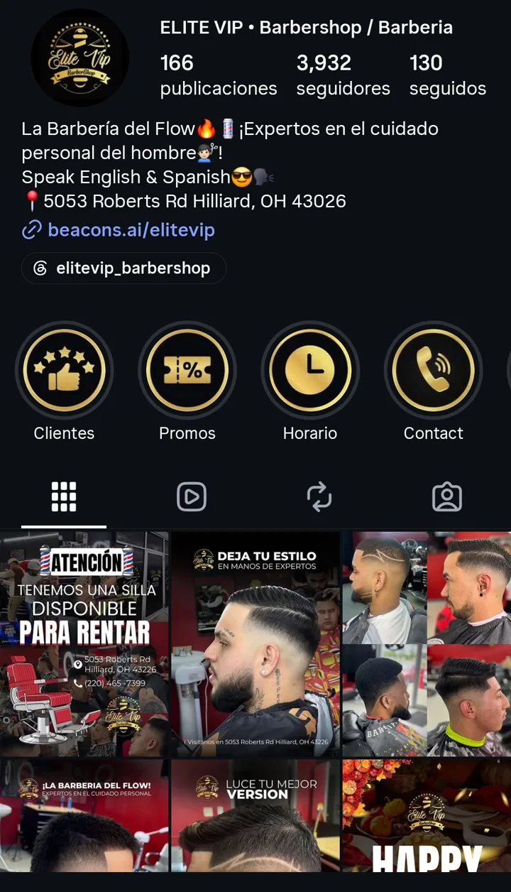 Perfil de Instagram de Elite VIP Barbershop